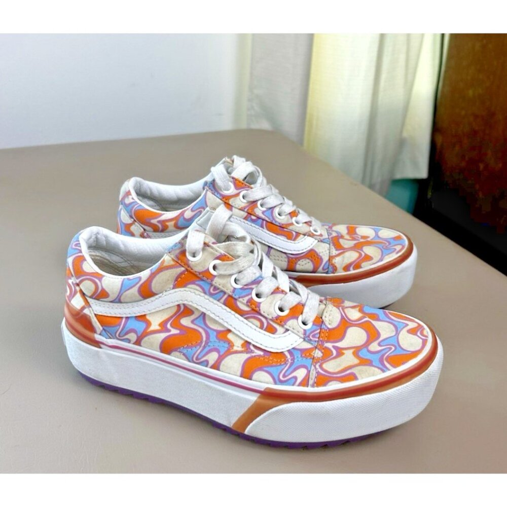 Vans Old Skool Stacked Womens Size 7.5 Uv Ink Peace Platform Orange Purple - Picture 4 of 14